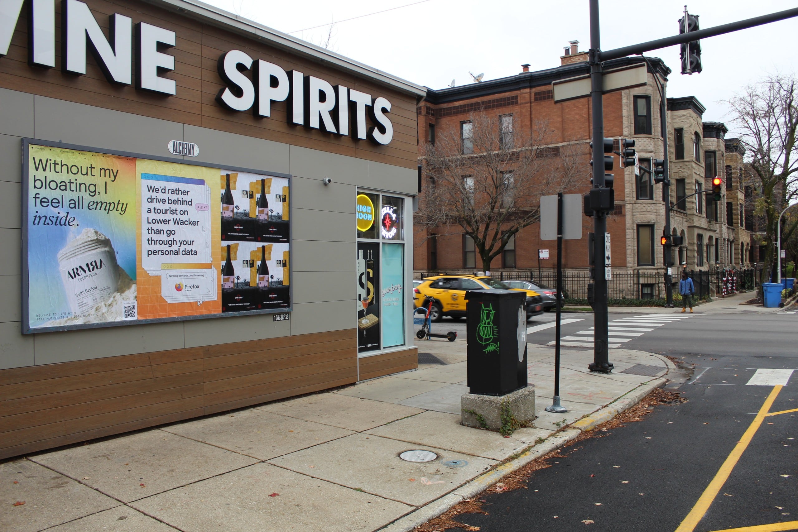 Beverage and brand messaging Wild Posting® installation on W Irving Park Rd in Chicago.